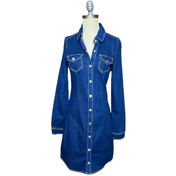 Missguided Long Sleeve Button Denim Dress size 6 - Picture 2 of 16